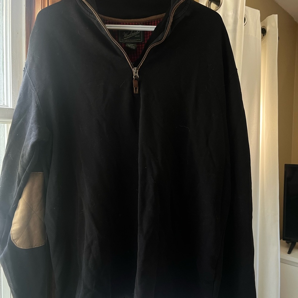 Woolrich Men's Black and Tan Zip-Up Sweater